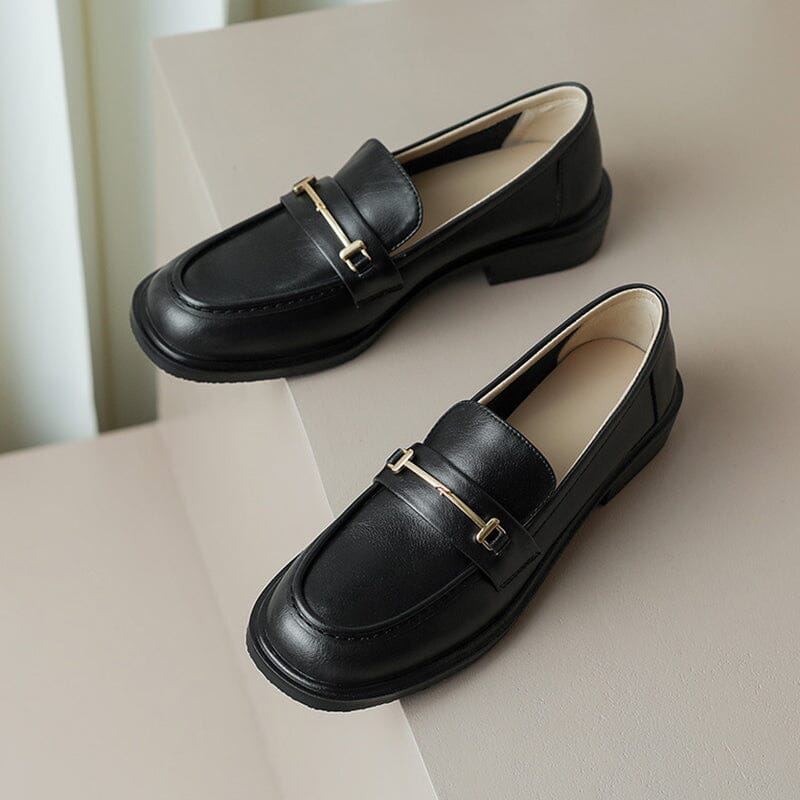 Genuine Leather Loafers For Women Retro Handmade in Black/Green/Brown ...
