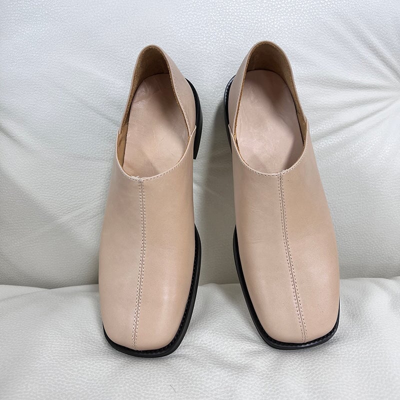Square Toe Soft Leather Loafers for Women in Pink/Black – Dwarves