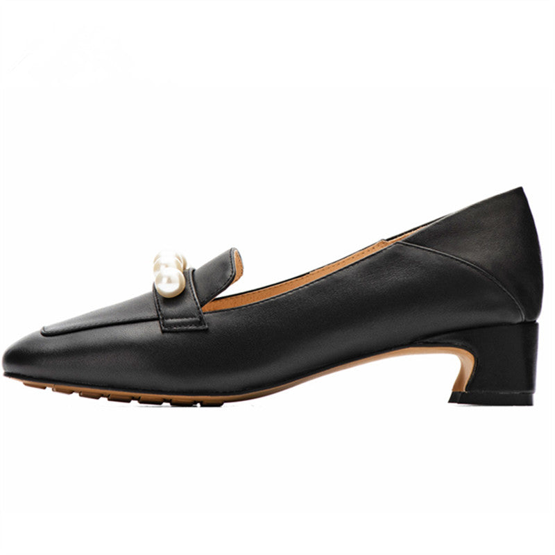 Pearls-Detailed Leather Loafers for Women Black/Bean Paste 9.5 / Black