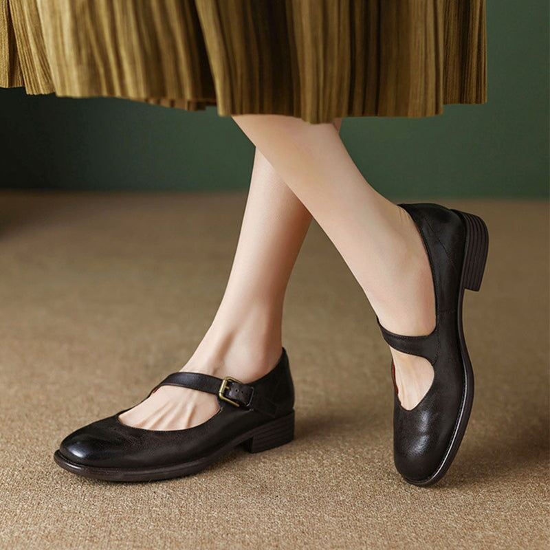 Handmade Soft Leather Mary Jane Flats in Black/Brown – Dwarves Shoes