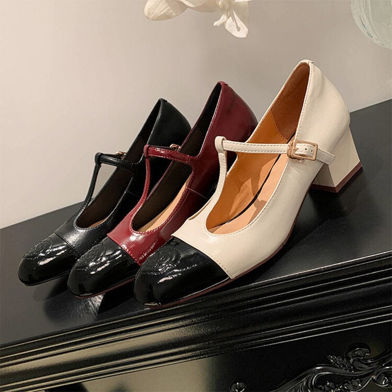 Leather Mary Jane T-strap Shoes in Black/Red/White – Dwarves Shoes Leather Mary Jane T-strap Shoes in Black/Red/White – Dwarves Shoes