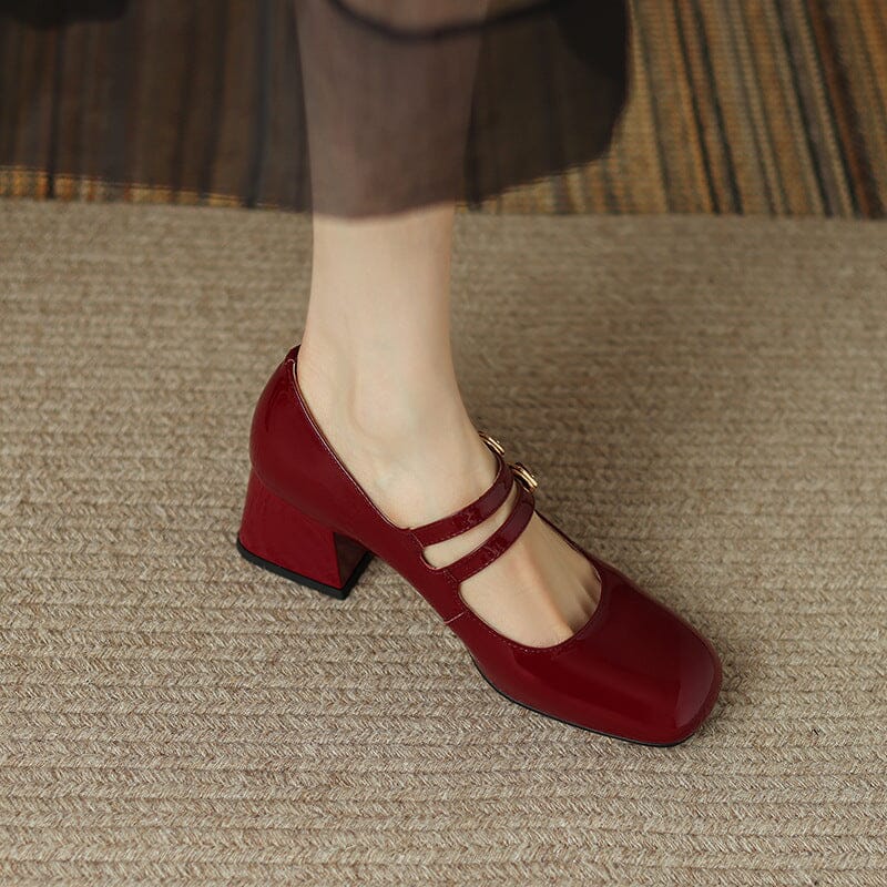 Handmade Leather Mary Jane Pumps Strappy Block Heel Office Shoes in Re â Dwarves Shoes