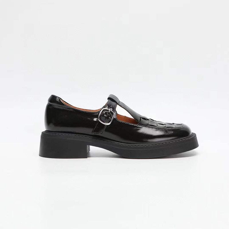 Retro Woven Leather Platform Mary Jane Shoes In White/Black â Dwarves Shoes