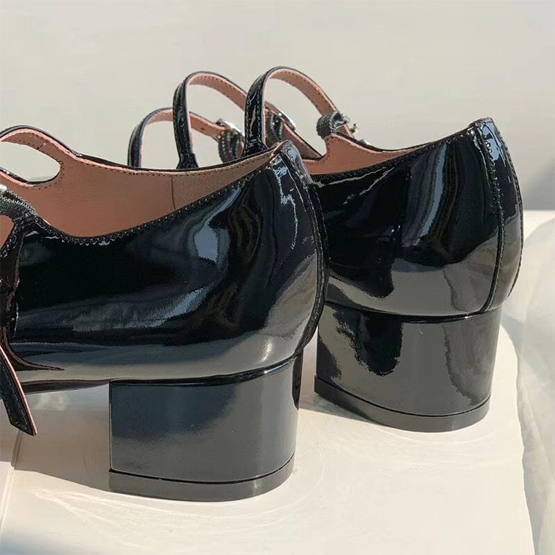 Leather Mary Jane Pumps 40mm Triple-Strap Block Heel – Dwarves Shoes
