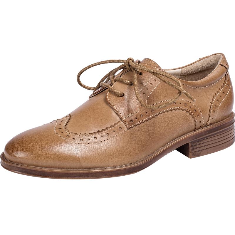 Dwarves Women Wingtip Shoes Handmade Sheepskin Full Brogues Oxfords & Tie Low Heel Elegant Brown/Black (better suited for thin feet) 8 / Brown