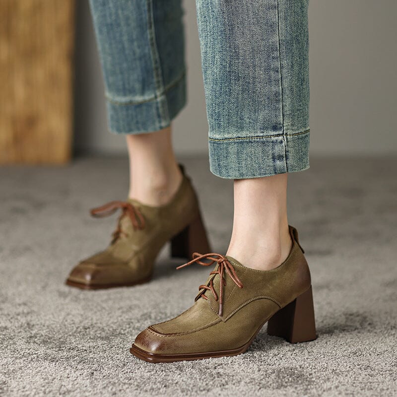 High Heel Oxfords & Tie Shoes For Women Block Heels Normal Fit in Khak â Dwarves Shoes