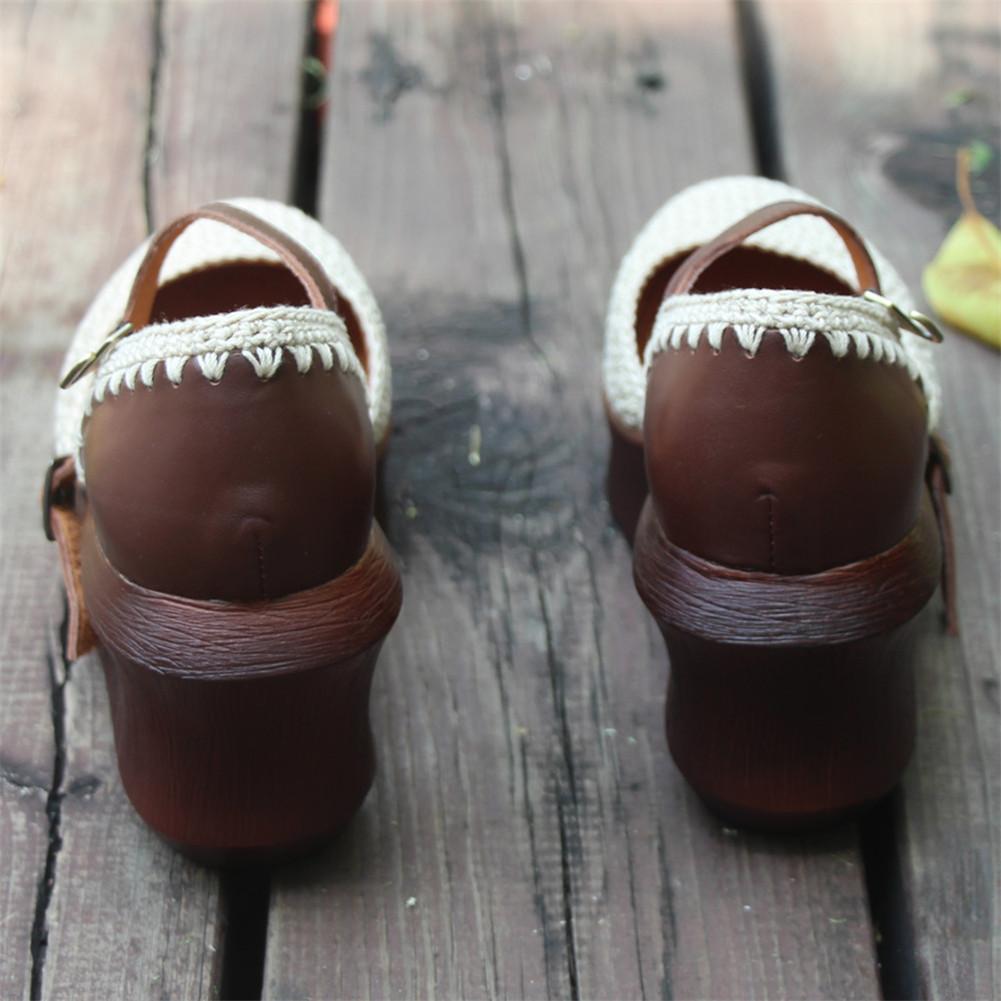 Womens Handmade Retro Leather Knitting Platforms Leather Sandals White ...