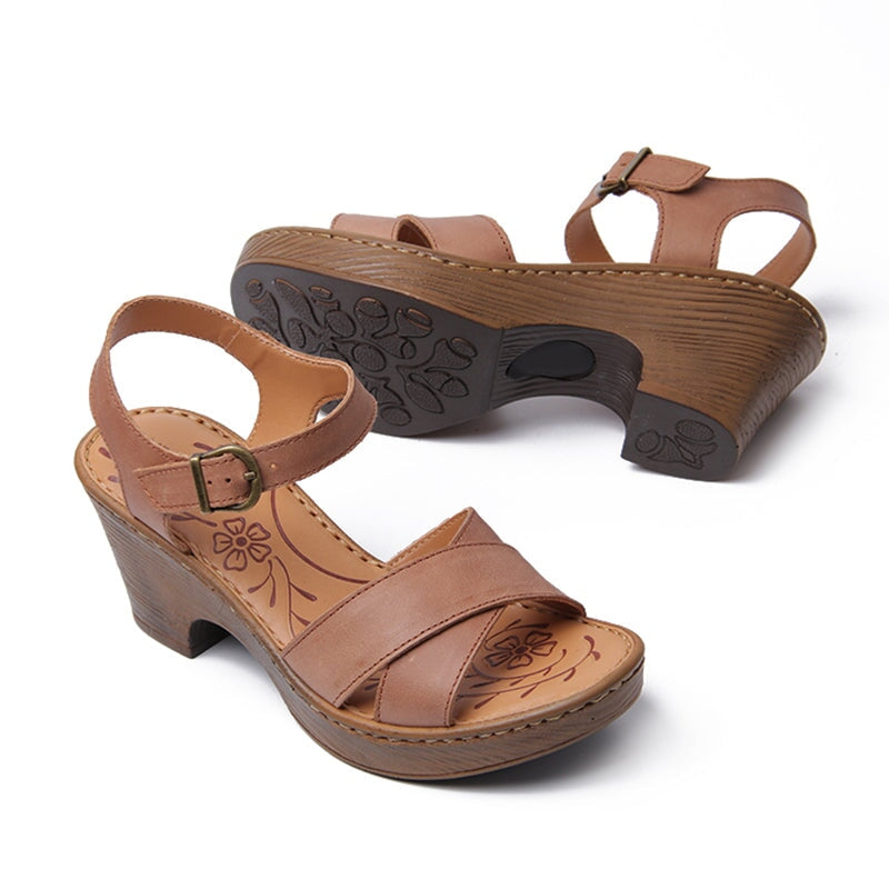 Handmade Leather X strap Sandals Open Toe Clog Sandals in Black/Khaki ...