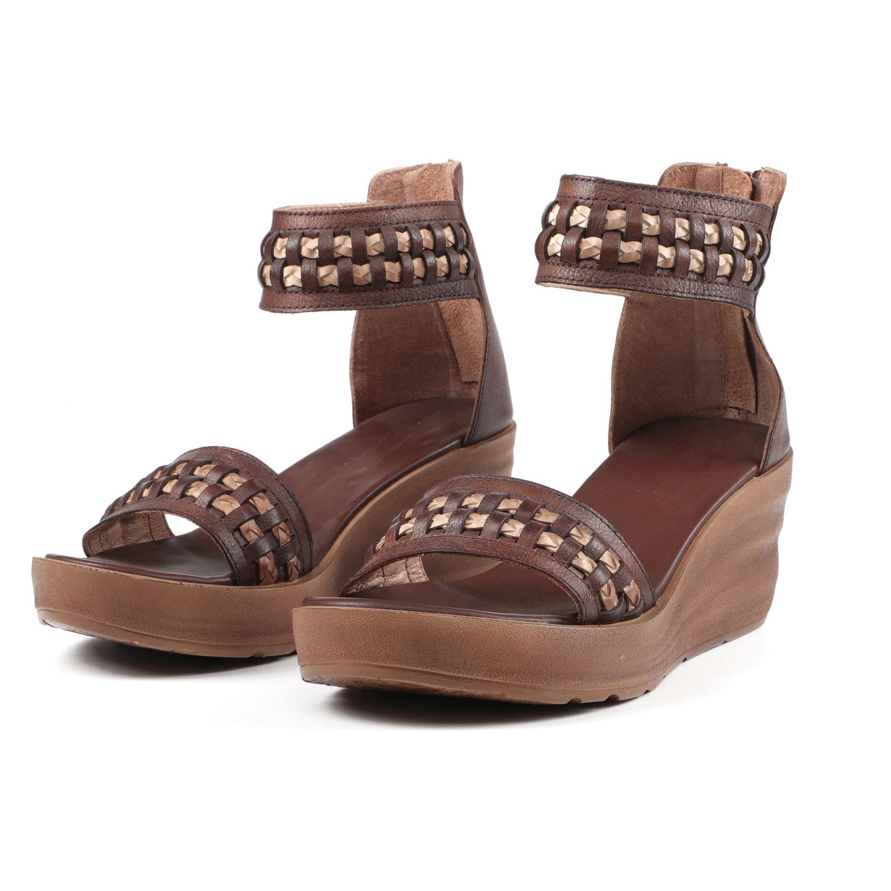 Handmade Genuine Leather Platform Sandals Rivets Coffee/Brown – Dwarves ...
