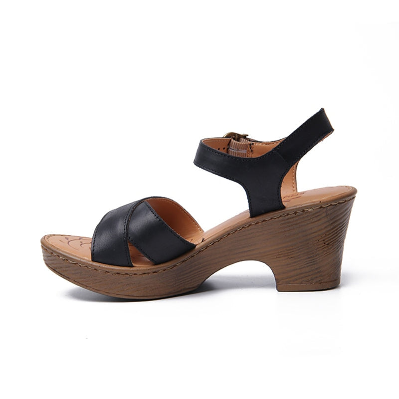 Handmade Leather X strap Sandals Open Toe Clog Sandals in Black/Khaki ...