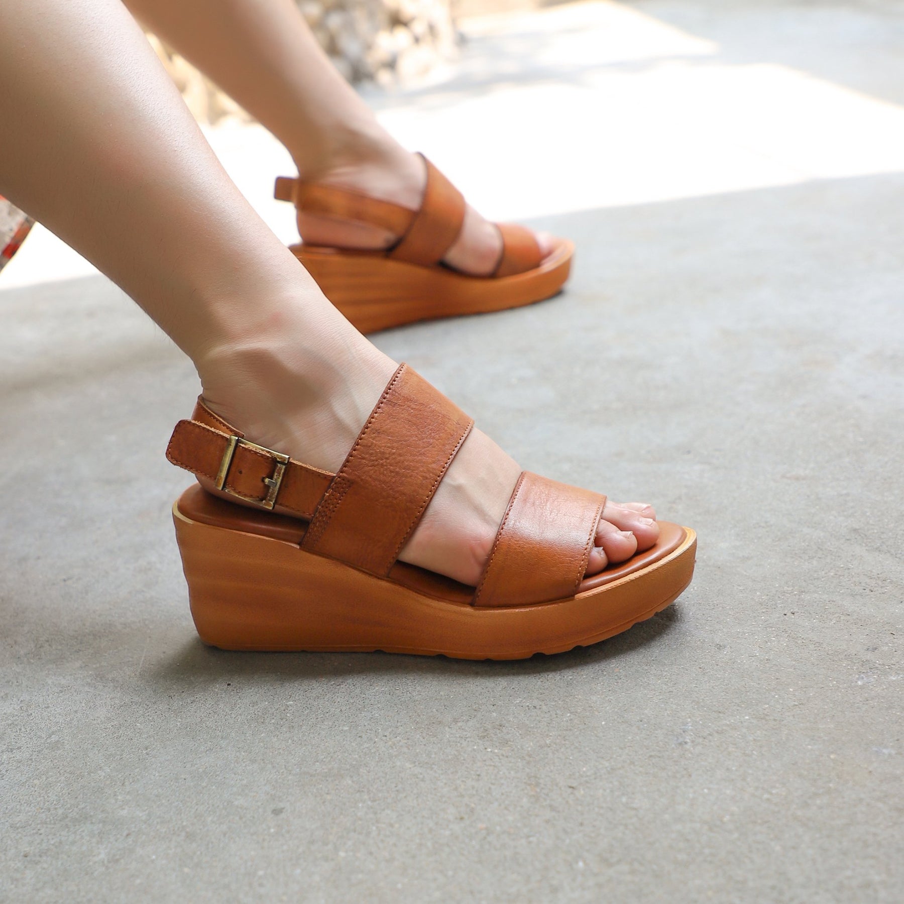 Handmade Genuine Leather Platform Sandals Coffee/Brown – DwarvesShoes