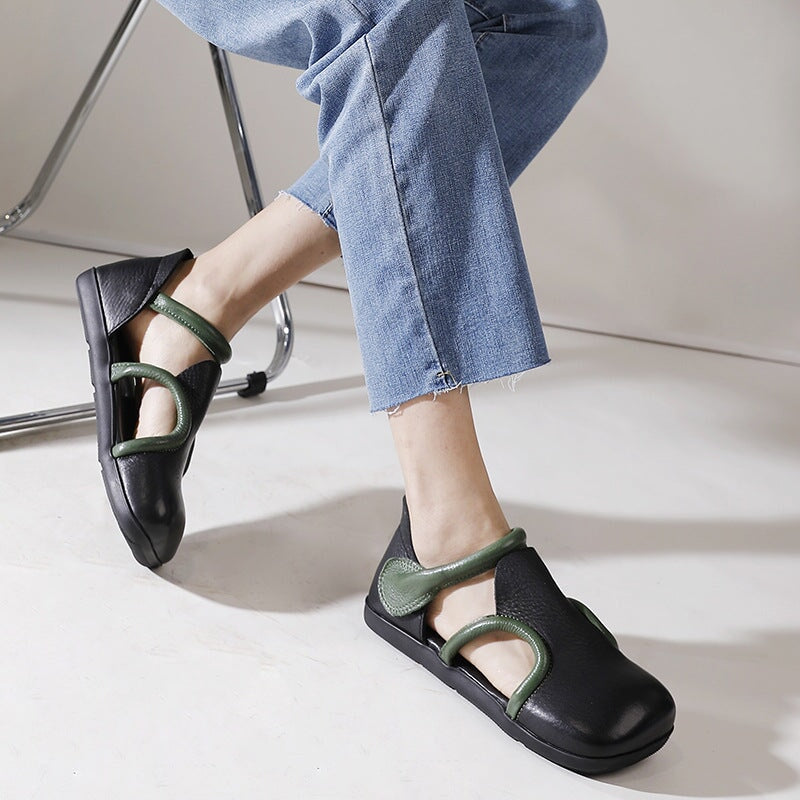 Handmade Genuine Leather Square Toe Sandals in Brown/Black – DwarvesShoes